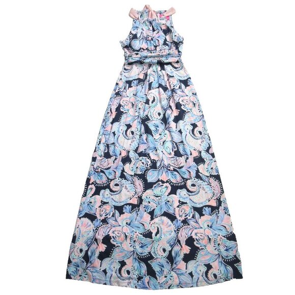 NWT Lilly Pulitzer Martina Maxi High Tide Navy Holy Flockamolie Jersey Dress S - Picture 1 of 6